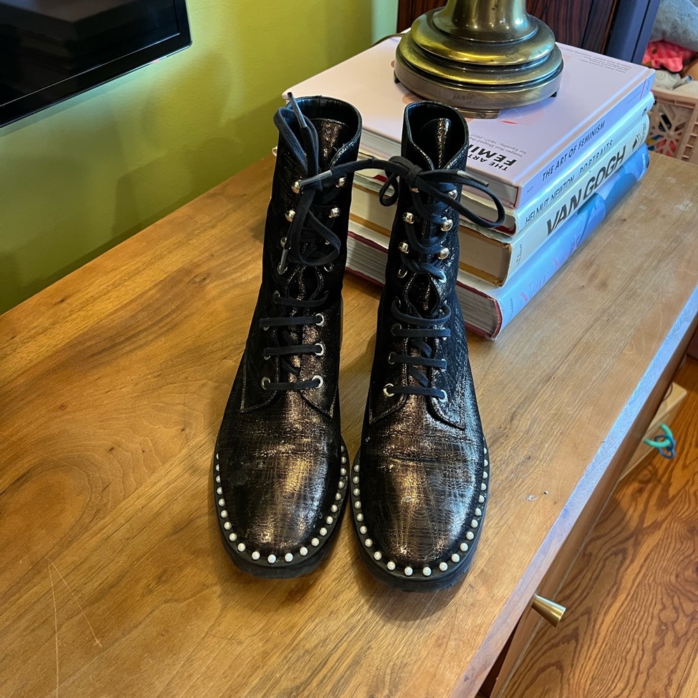 Stuart Weitzman Allie Lace-Up Boots 7.5 / 38 - Picture 3 of 12